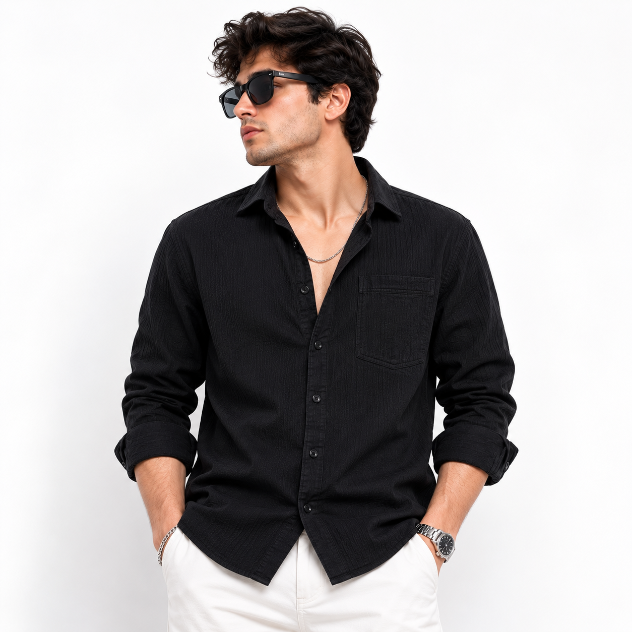 Nova Fit Premium Black Casual Shirt for Men | Slim Fit | Full Sleeve | Cotton Blend - Image 3